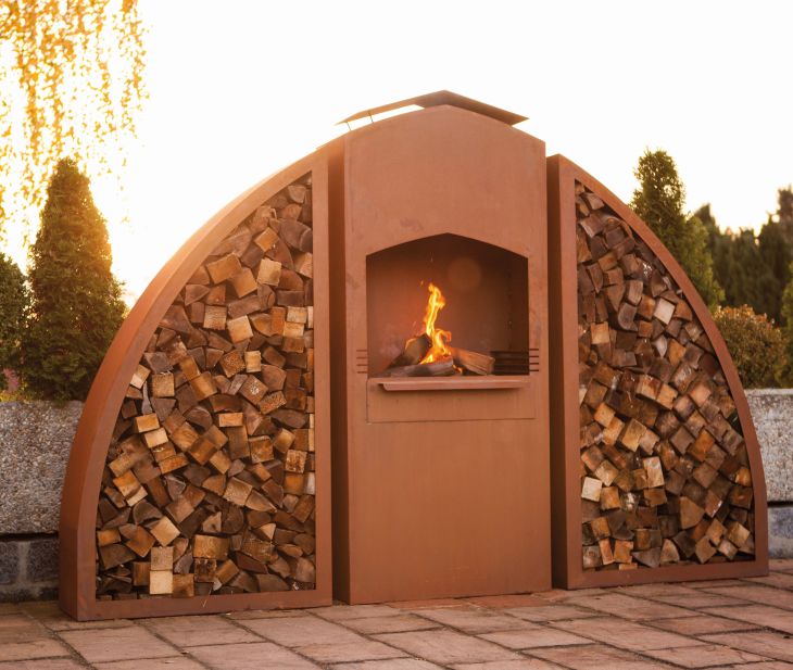 gartengrill-outdoor-ofen-terrassenkamin-holzlege-kaminholzregal-meridian-corten-rostig-metall-amb gartengrill-outdoor-ofen-terrassenkamin-holzlege-kaminholzregal-meridian-corten-rostig-metall-amb