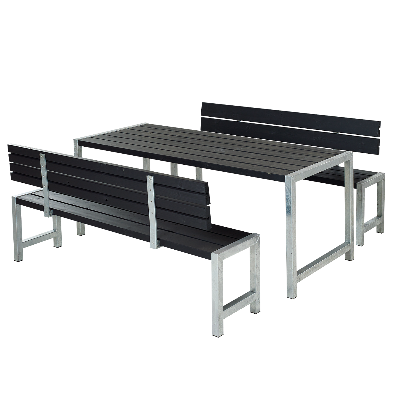 OSLO Outdoor-Sitzgruppe Holz schwarz,  1 Tisch + 2 Bänke + 2 Rückenlehnen