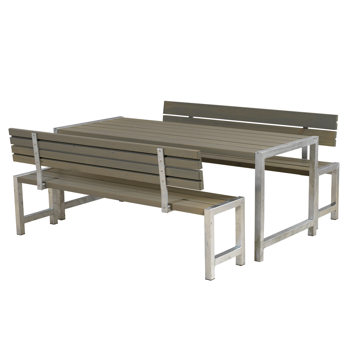 OSLO Outdoor-Sitzgruppe Holz grau,  1 Tisch + 2 Bänke + 2 Rückenlehnen