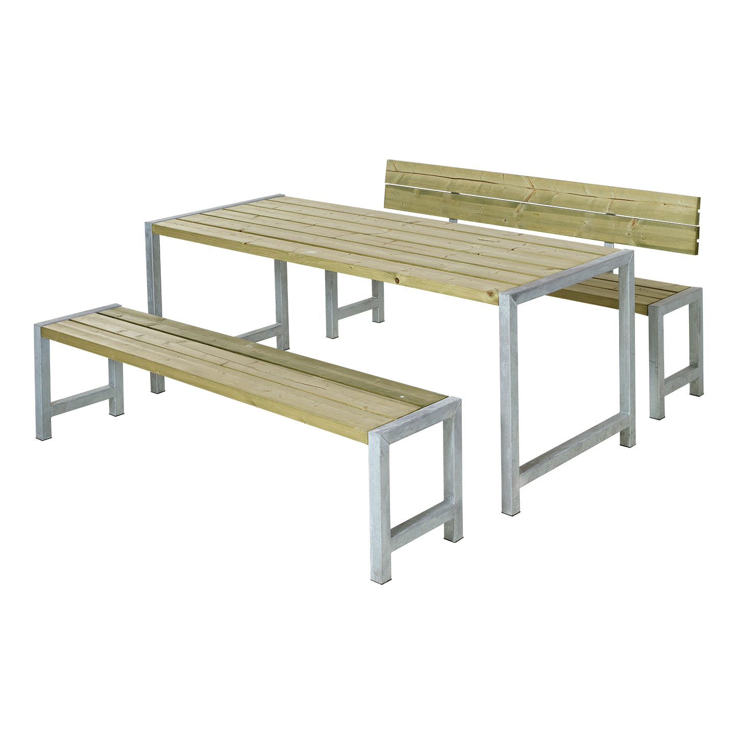 OSLO Outdoor-Sitzgruppe Massivholz Farbauswahl, Tisch + 2 Bänke + 1 Rückenlehne