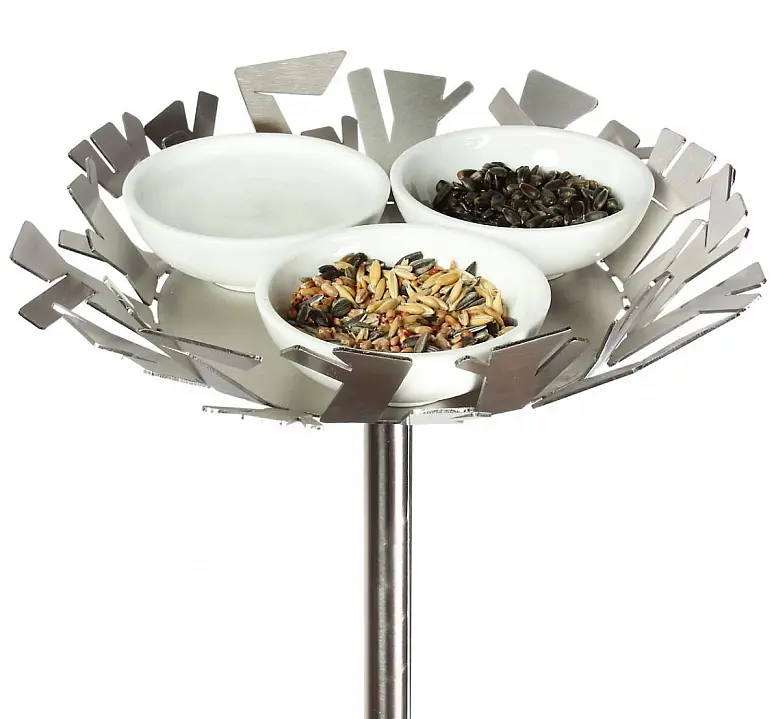 Moderne Vogeltränke/Vogelhaus aus Edelstahl, inkl. Ständer