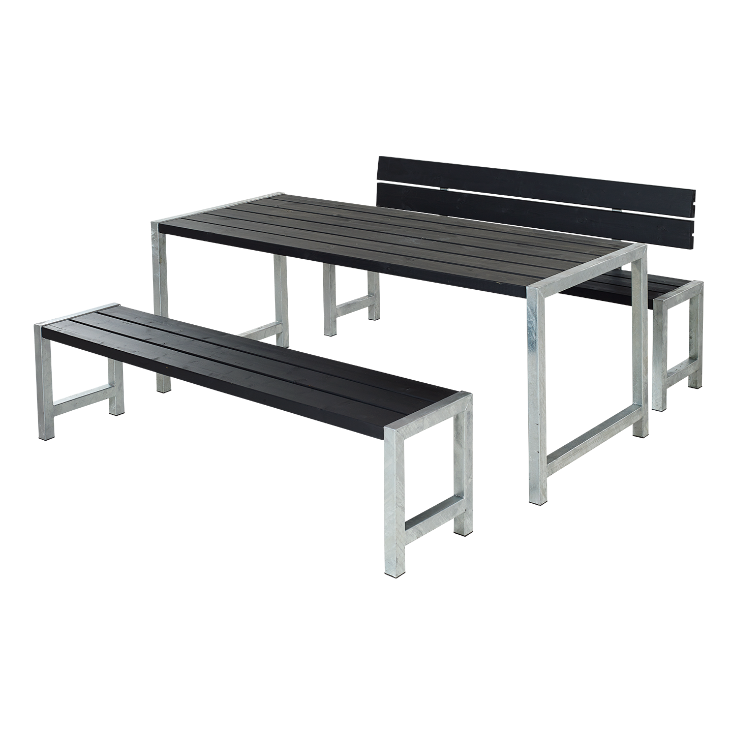 OSLO Outdoor-Sitzgruppe Massivholz Farbauswahl, Tisch + 2 Bänke + 1 Rückenlehne