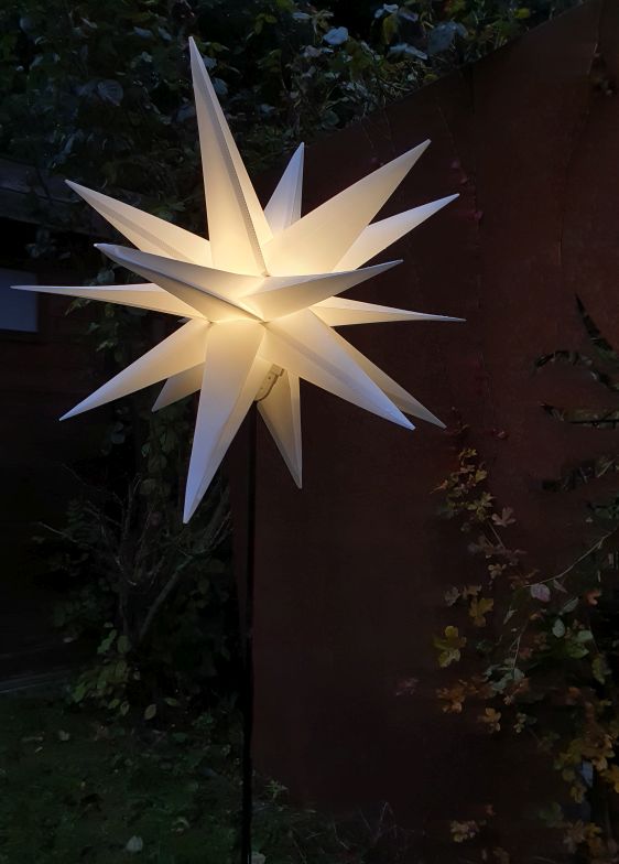 3D-Leucht-Stern für Außen mit Erdspieß, 100 cm oder 60 cm, weiß oder gelb, inkl. Timer, mit Kabel, LED Weiß, 60 cm