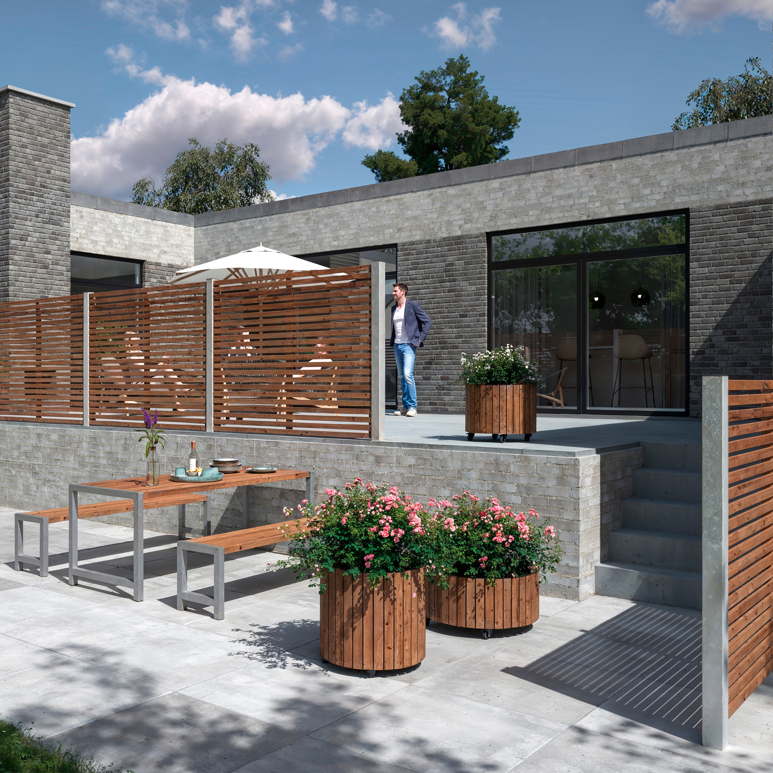 OSLO Outdoor-Sitzgruppe ThermoWood®, Tisch und 2 Bänke