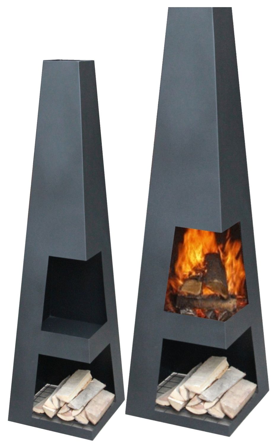 ANGUS Terrassen-Kamin, schwarzer Stahl, Garten-Ofen, modern 44 x 44 x 150 cm