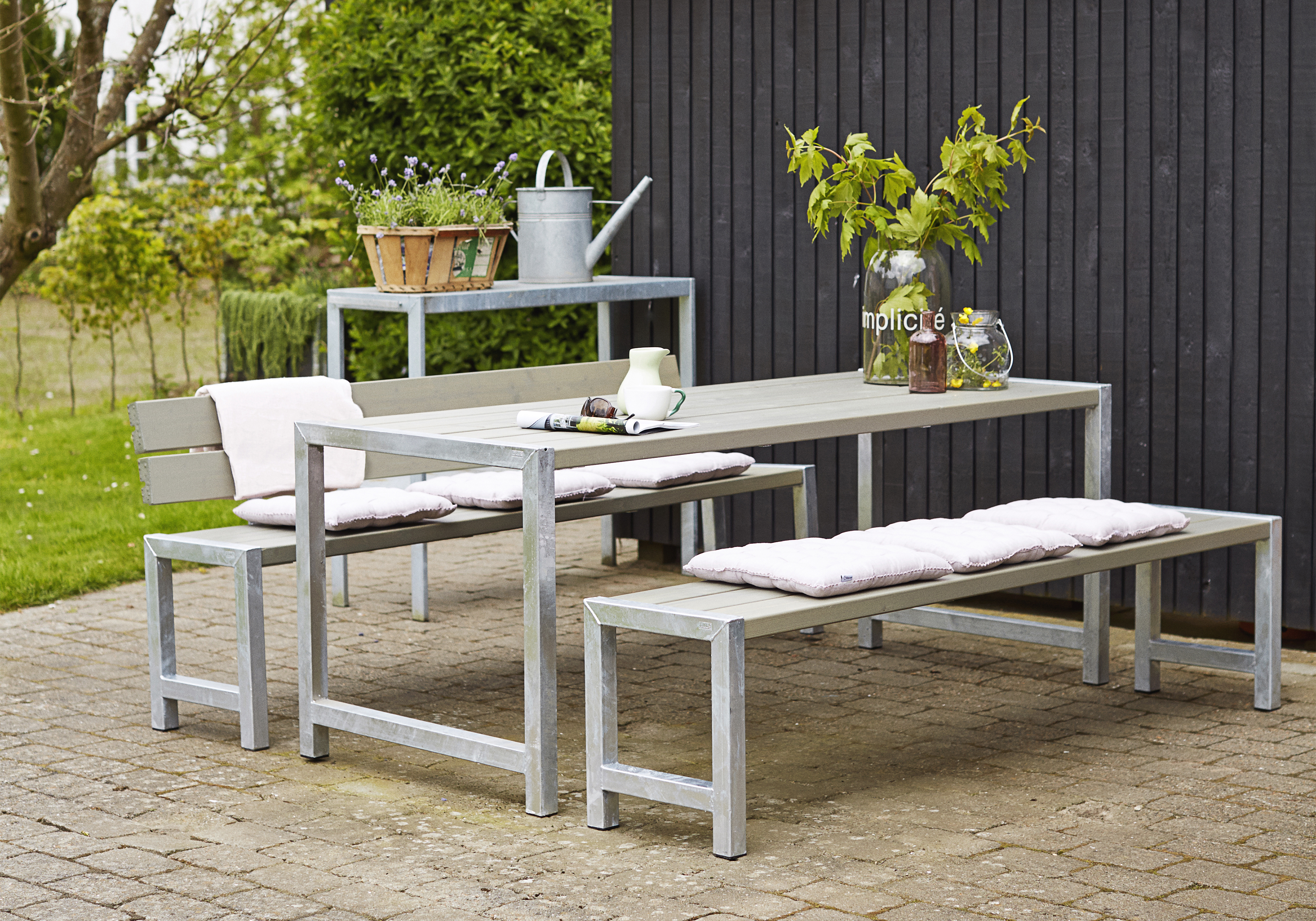 OSLO Outdoor-Sitzgruppe Holz grau,  1 Tisch und 2 Bänke