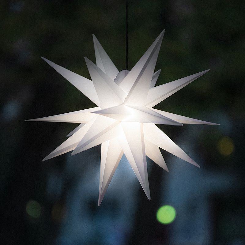 Weißer 3D Leuchtstern ⌀ 65 cm hängend für Außen Weißer 3D Leuchtstern ⌀ 65 cm hängend für Außen