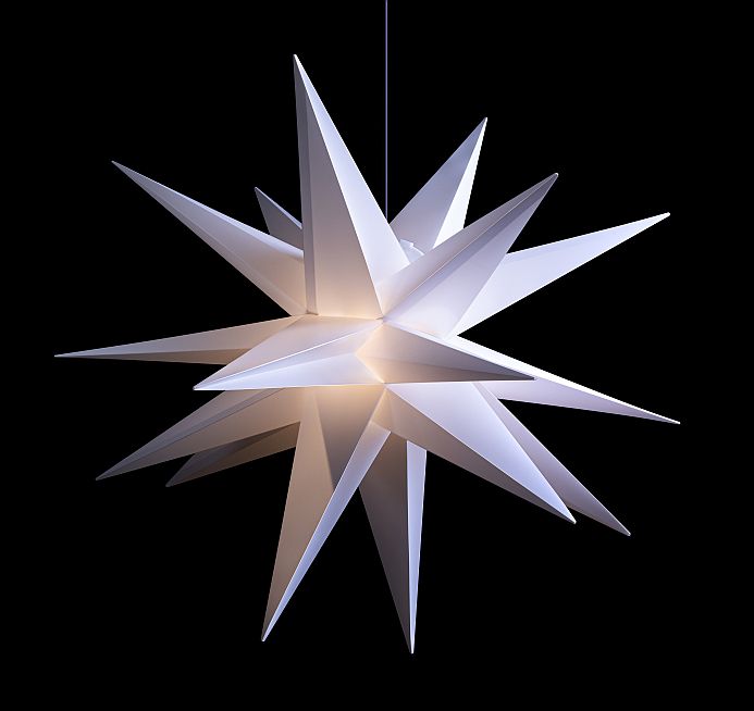 Weißer 3D Leuchtstern ⌀ 65 cm hängend für Außen Weißer 3D Leuchtstern ⌀ 65 cm hängend für Außen