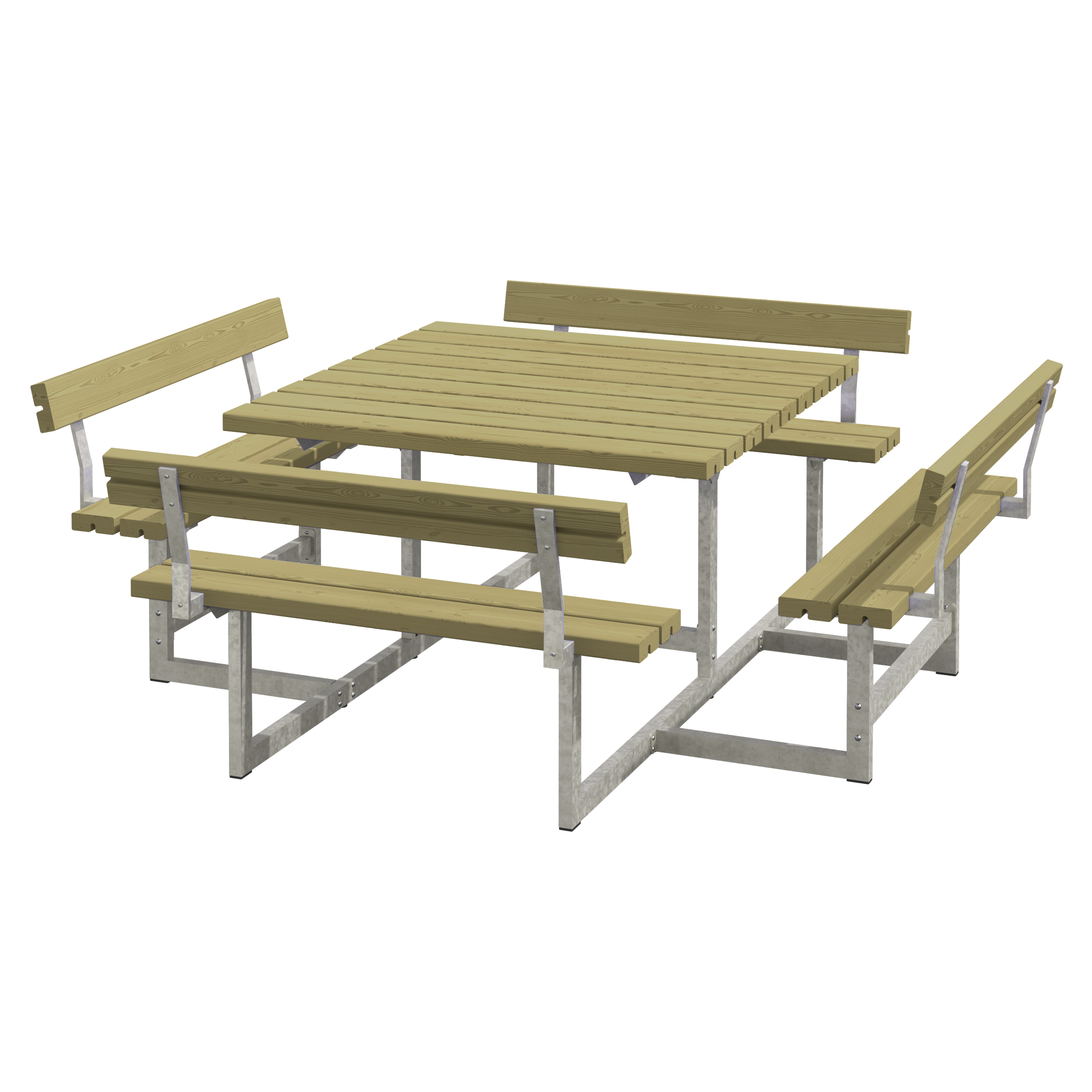 Outdoor-Sitzgarnitur mit Rückenlehnen, Massivholz mit Stahlgestell