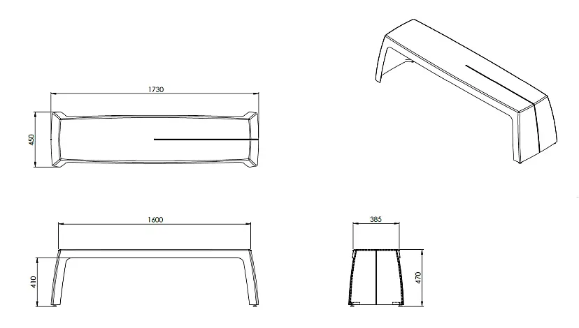 Moderne weiße Gartenbank aus Fiberglas, 160 cm