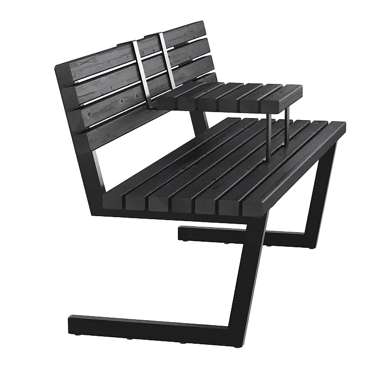 Schwarze Gartenbank mit Einhäng-Tisch 150 cm