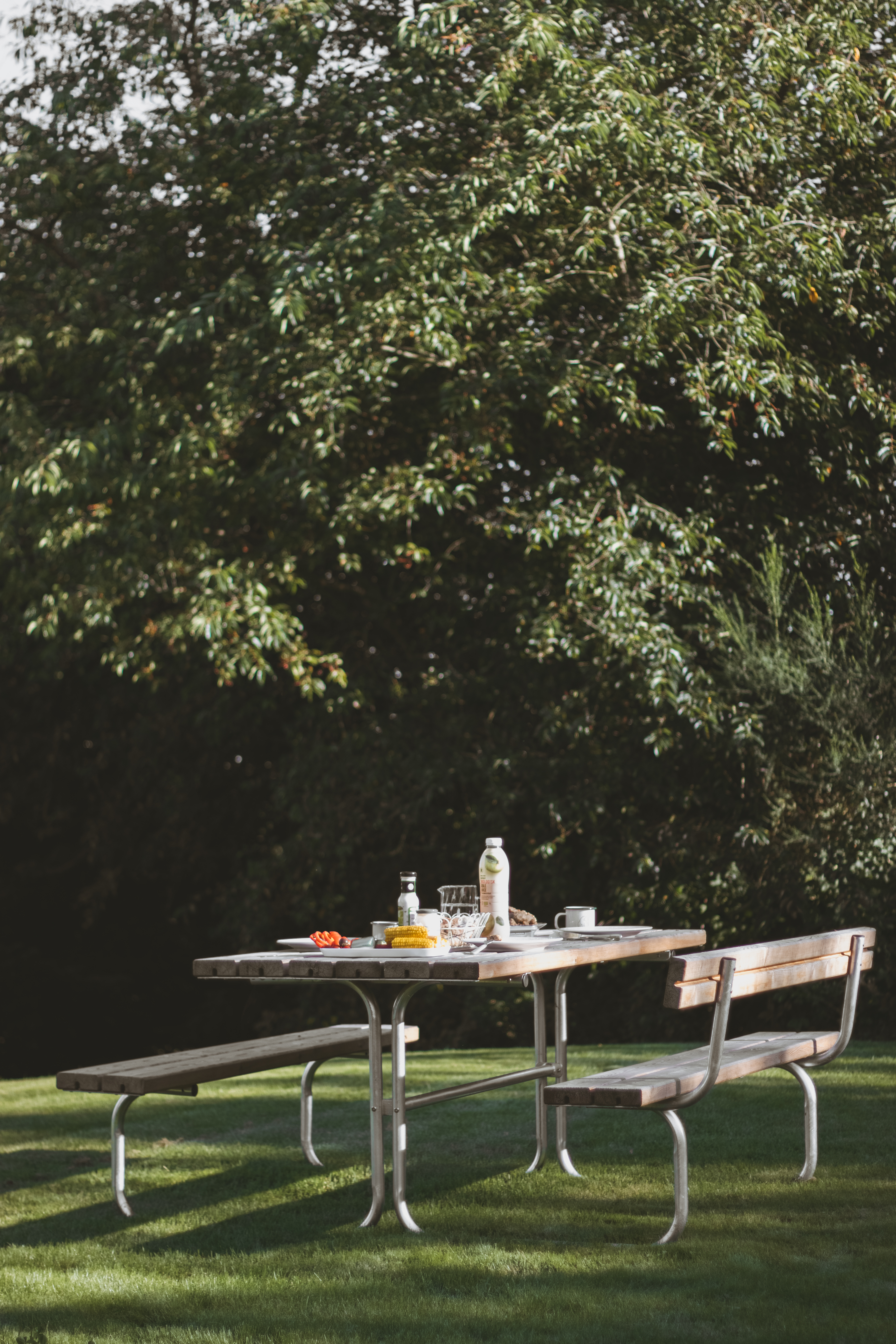CLASSIQUE Outdoor-Sitzgruppe mit 2 Rückenlehnen, Massivholz in verschiedenen Farben