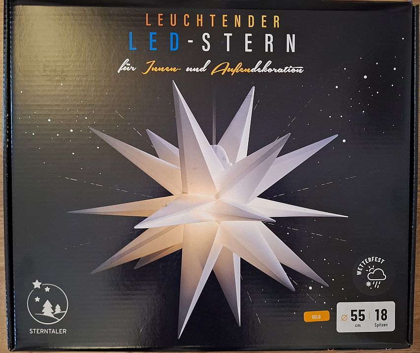 Gelber Weihnachtsstern Ø55 cm beleuchtet für außen inkl. 4m Stromkabel und Timer