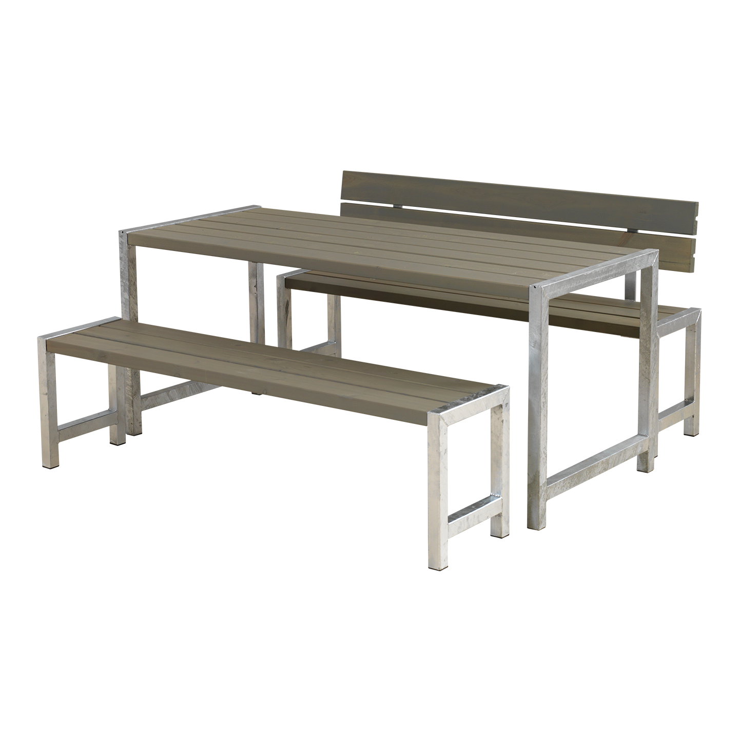 OSLO Outdoor-Sitzgruppe Holz grau,  1 Tisch + 2 Bänke + 1 Rückenlehne