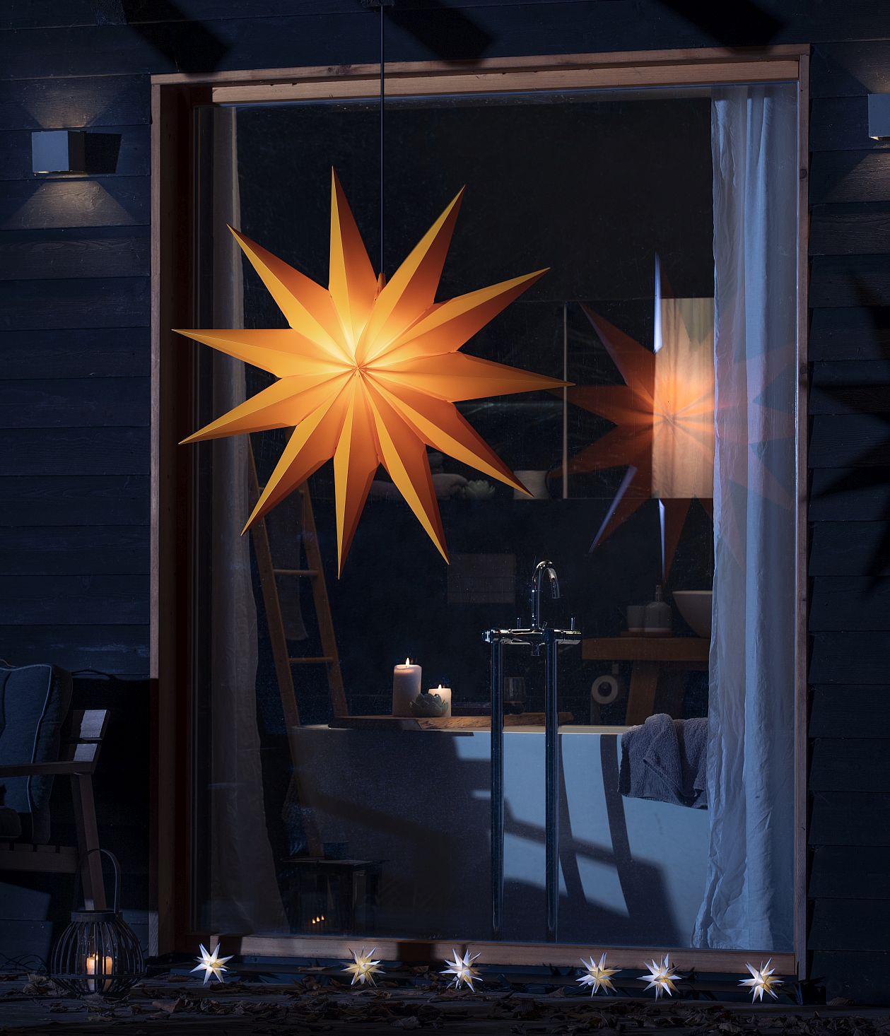 Gelber XXL-Leuchtstern Ø 100 cm, 11-Zacker, hängend für aussen