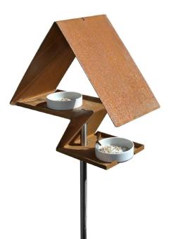 Design-Vogelhaus aus Cortenstahl mit Ständer 