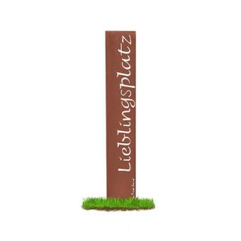 Garten Stele mit Beschriftung 120 x 20 cm, Edelrost Lieblingsplatz