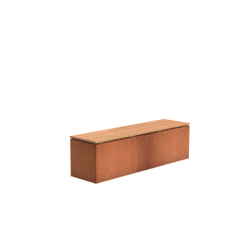 Minimalistische Corten Gartenbank mit Holzauflage, Auswahl: 200, 150, 100 cm Länge 