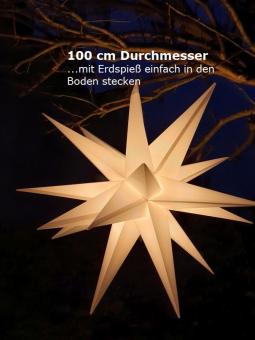 3D-Leucht-Stern für Außen mit Erdspieß, 100 cm oder 60 cm, weiß oder gelb, inkl. Timer, mit Kabel, LED Weiß, 100 cm