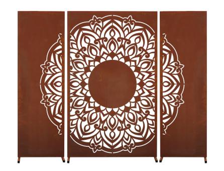 Sichtschutz-Elemente Mandala, ca. 180 x 230 cm, Metall mit Rost-Effekt 