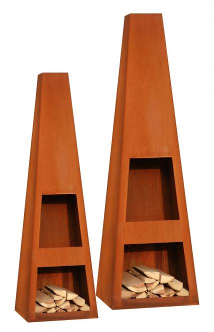 Garten im Quadrat | Terrassen-Kamin VILOS, echter Corten-Stahl